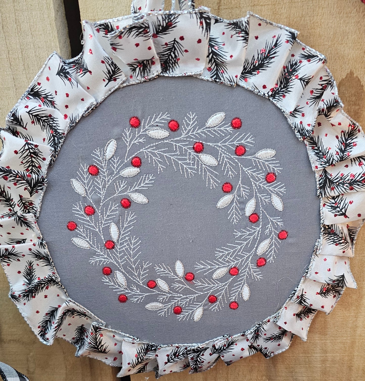 White wreath on grey