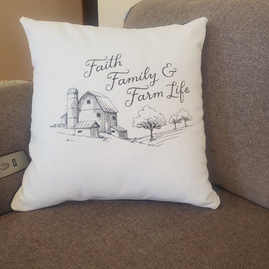 Faith, Family, Farm Embroidered Pillow Cover