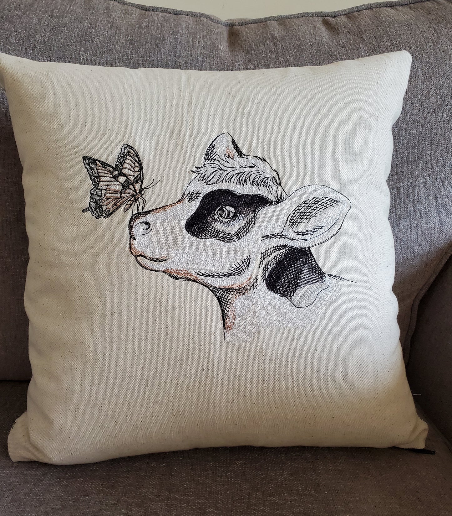 Calf with Butterfly Pillow Cover