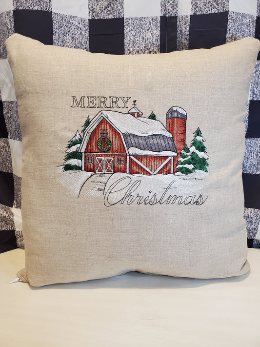 Merry Christmas Barn Pillow Cover